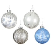 Decoris Glass Bauble with Design 8cm - Blue (4 Assorted)